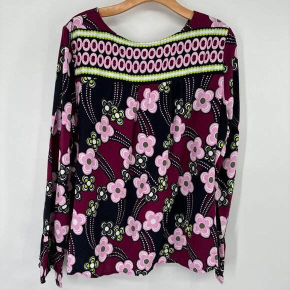 Crown and Ivy Womens Long Sleeve Blouse top size XL Burgundy pink floral BoHo - Picture 7 of 9